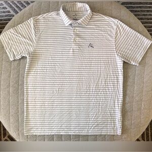 Rhoback Sz Large Captain White with Navy Stripes Golf Performance Polo Shirt